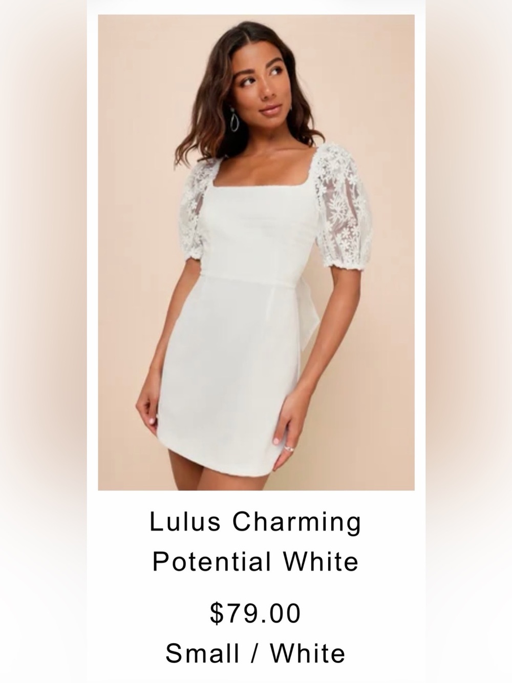 Lulu's White Square Neck Puff Sleeve Mini Dress NWT